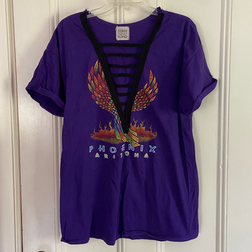 LF Furst of a Kind Purple V-Neck T-Shirt with neck cross straps